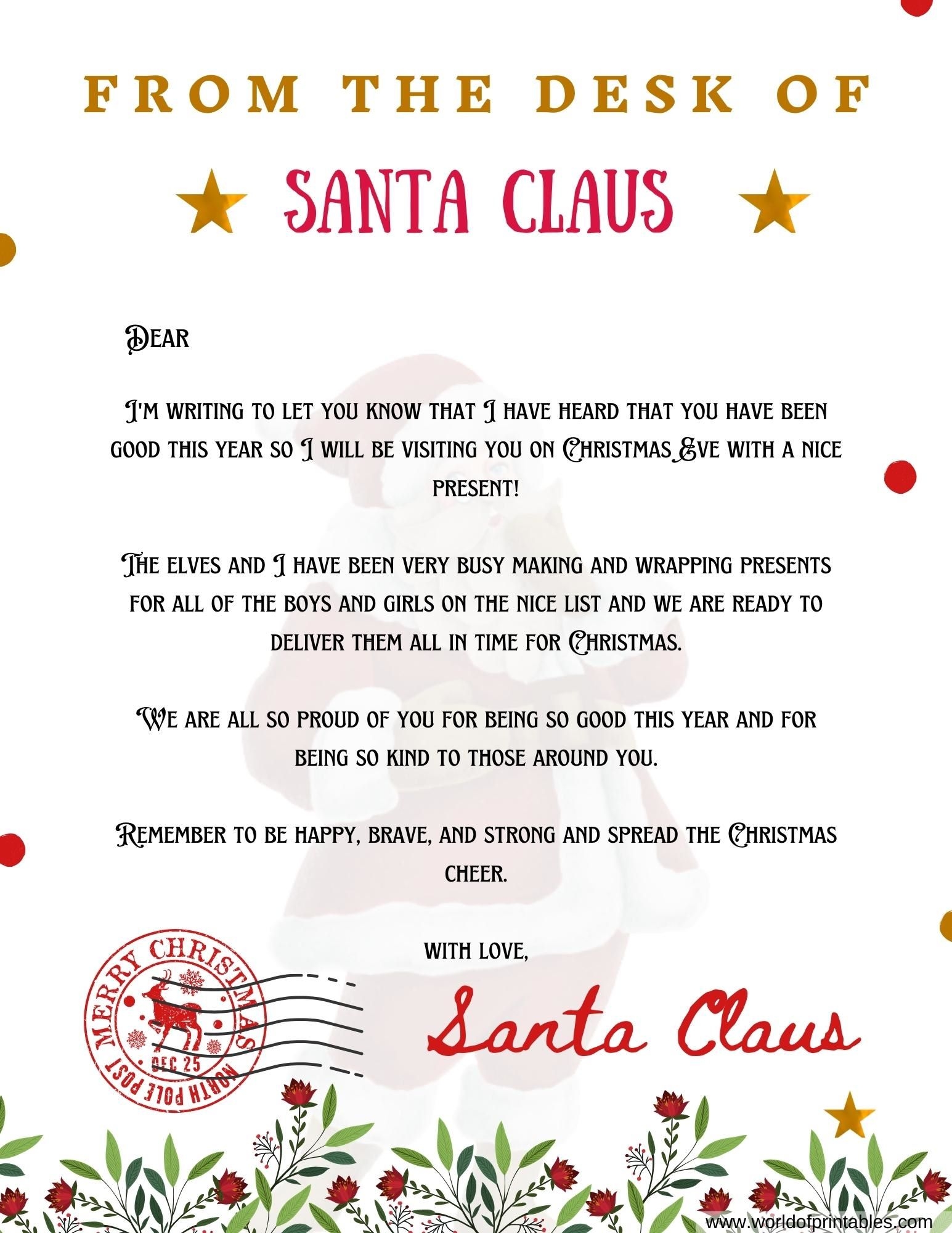 Free Printable Letter From Santa