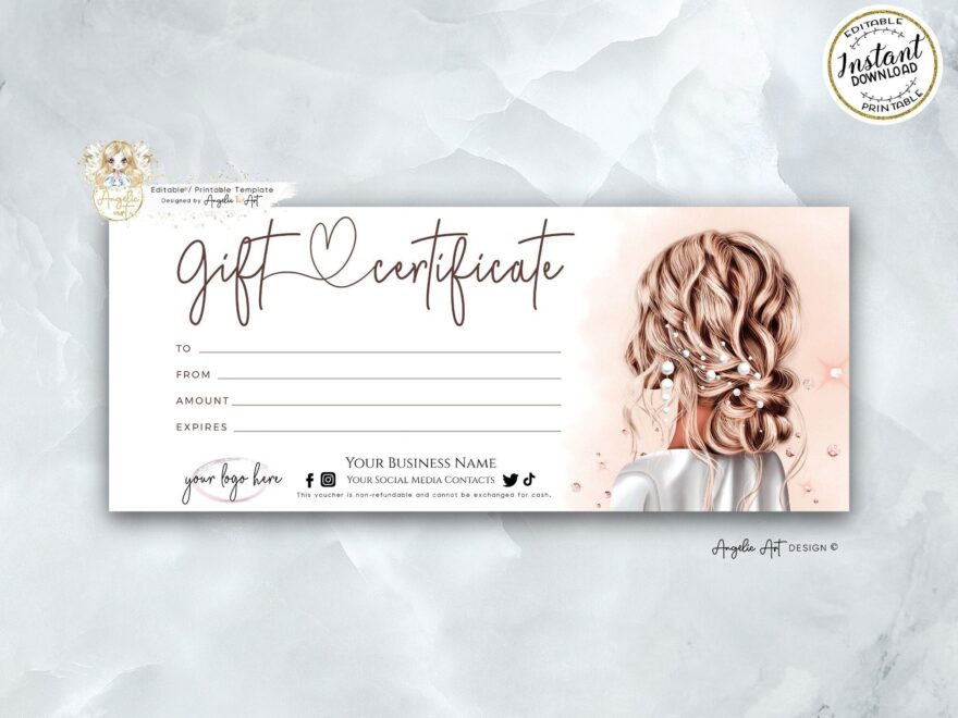 Beauty Gift Certificate Template Hair Salon Gift Voucher Hair Stylist Editable Printable Gift Card Hair Certificate Template Etsy UK