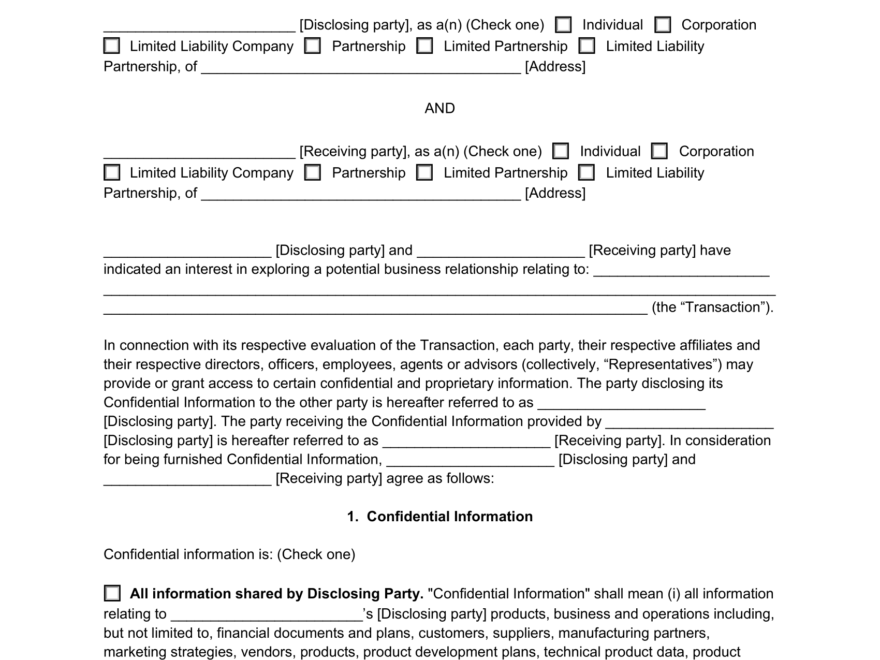Free Confidentiality Agreement Template PDF Word
