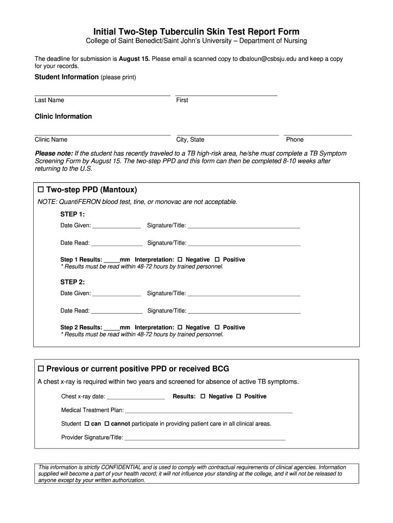 Free Printable 2 Step Tb Test Form Pdf Download Fill Out Sign Online DocHub