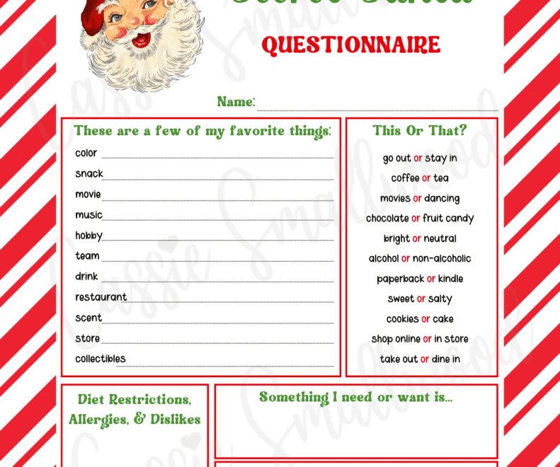Free Printable Secret Santa Questionnaire Templates Cassie Smallwood