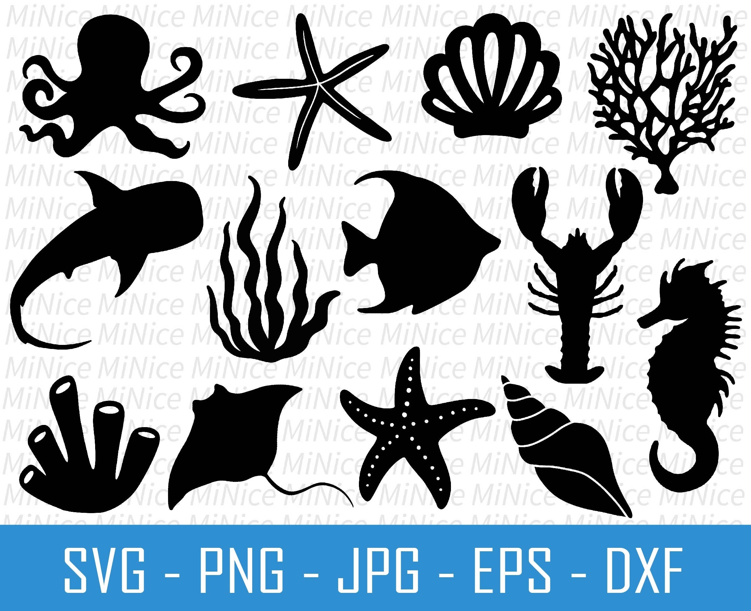 Ocean Life SVG Bundle Ocean Animal SVG Under The Sea SVG Fish Silhouette Sea Shell Png Dxf Eps Jpg Etsy UK