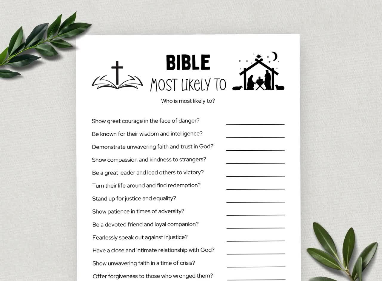 Printable Bible Most Likely To Bible Games Fun Christian Youth Group Game Sunday School Church Study Activity For Kids And Adults Etsy New Zealand
