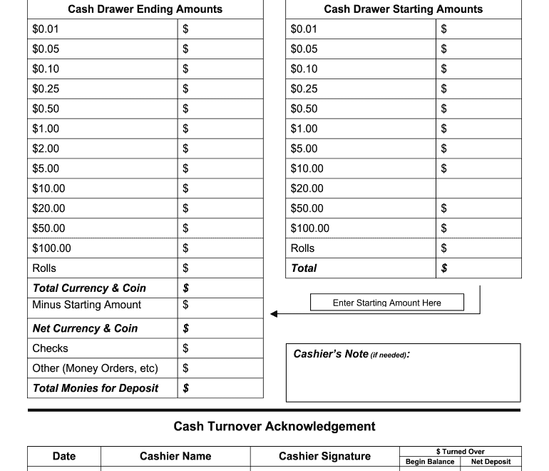 Printable Cash Count Sheet Fill Online Printable Fillable Blank PdfFiller