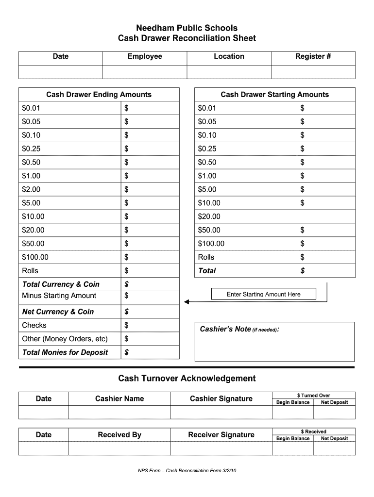 Printable Cash Count Sheet Fill Online Printable Fillable Blank PdfFiller