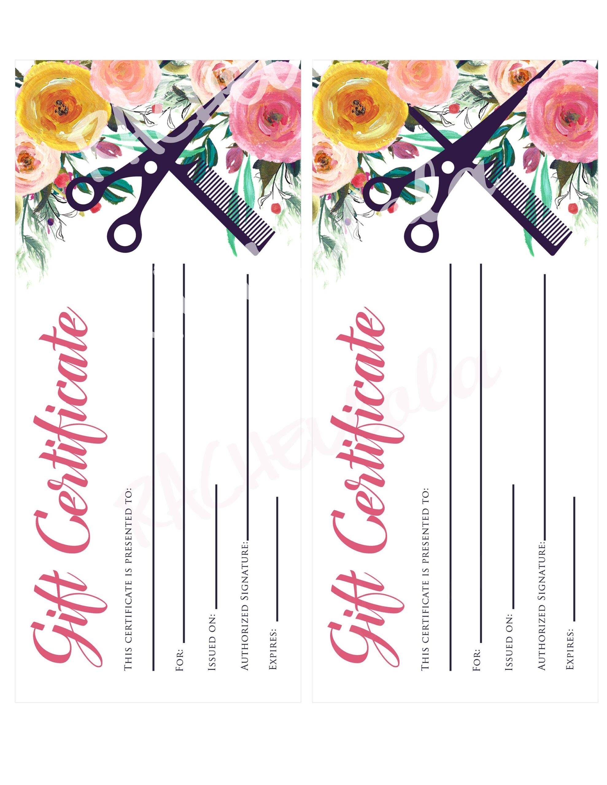 Printable Hair Salon Gift Certificate Template Hair Stylist Coupon Voucher Fillable Christmas Instant Download Mothers Day Birthday Etsy