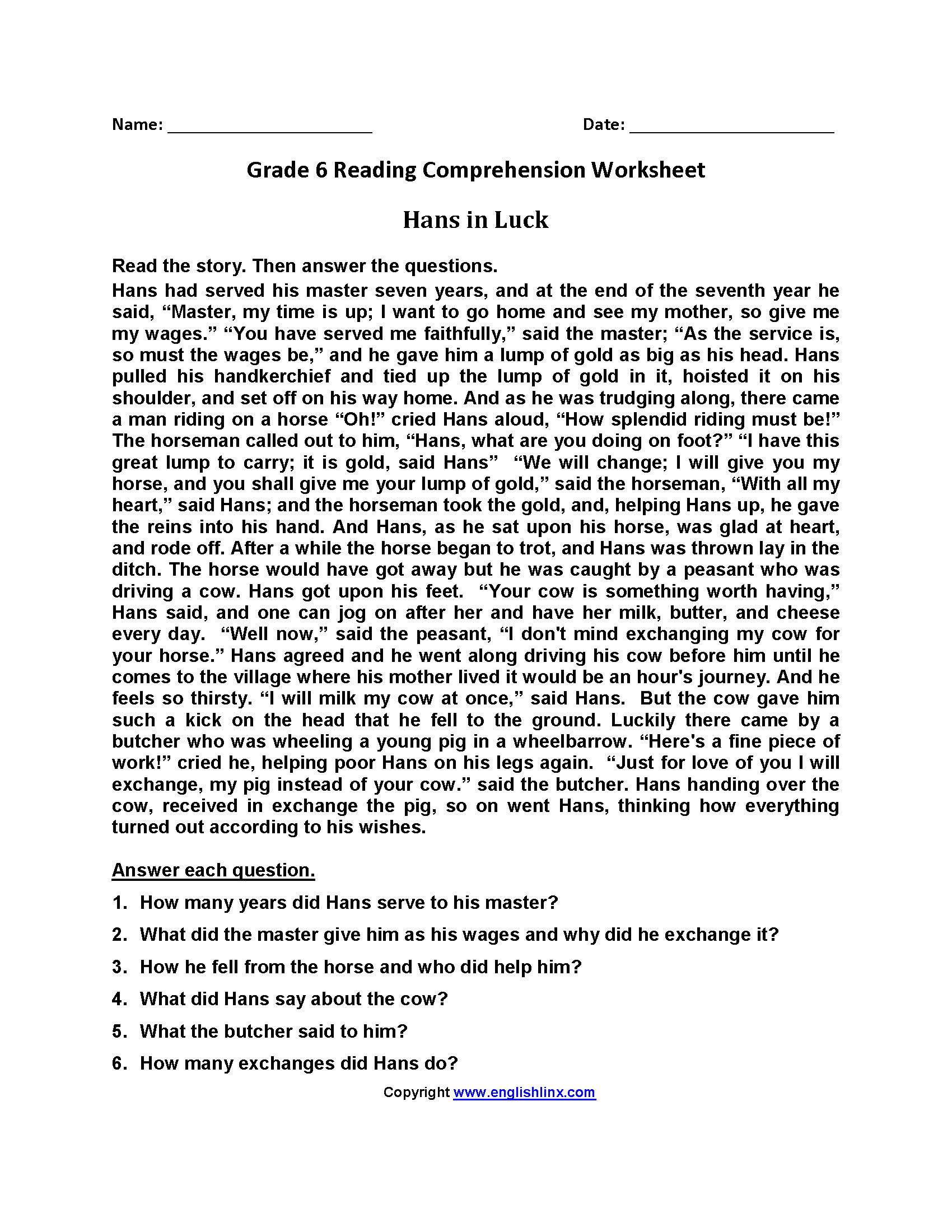Common Core Free Printable Worksheets
