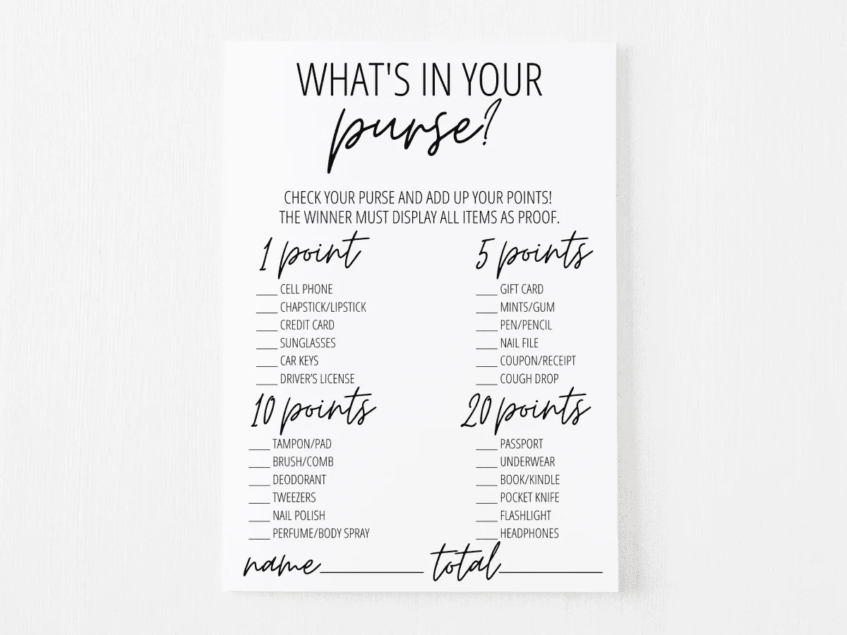 What s In Your Purse Game Free Printable Modern MOH
